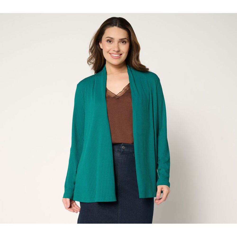 Susan Graver Women's Top Petite Sweater PXL Ribbed Liquid Knit Green A701914